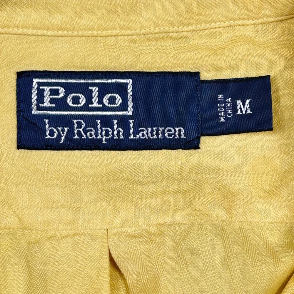 Polo Ralph Lauren Camp Shirt Mens Medium Silk Linen Herringbone Resort Yellow